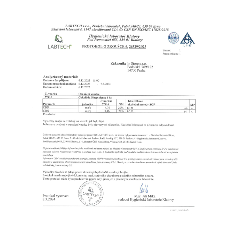 ČOKOLÁDA: PRO HLUBOKÝ A DLOUHÝ SPÁNEK – 20 ks, 400mg CBD, 300mg CBN